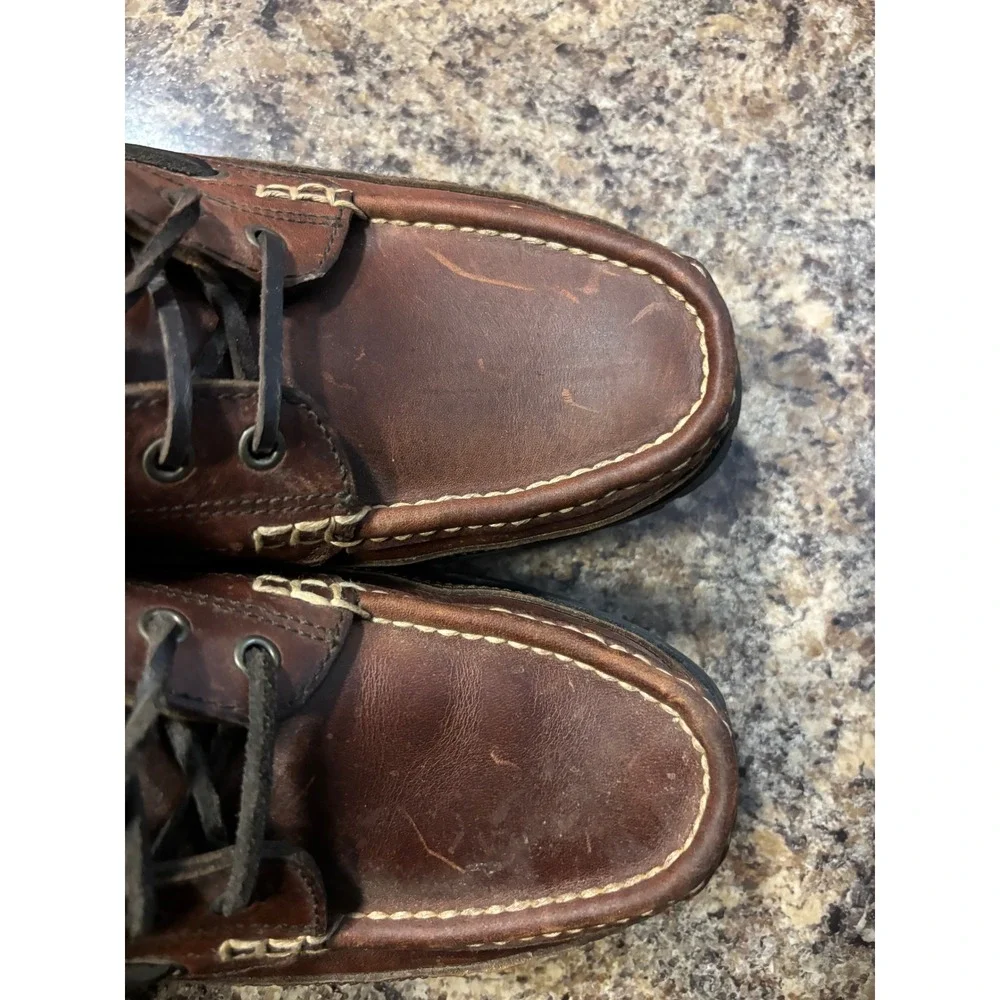 Trader Bay Mens Brown Leather Lug Sole Boat Shoes Moc Toe 77140 669 Size 9.5 D